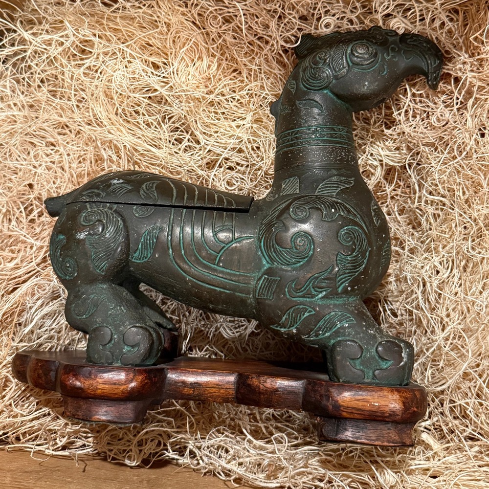 James Mont VTG Antique MCM Chinese Bronze Gryphon Table Lighter Cigarette Holder